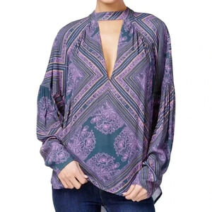 Free People S Walking on a Dream Long Sleeve Tunic Top Purple Charcoal Cut Out